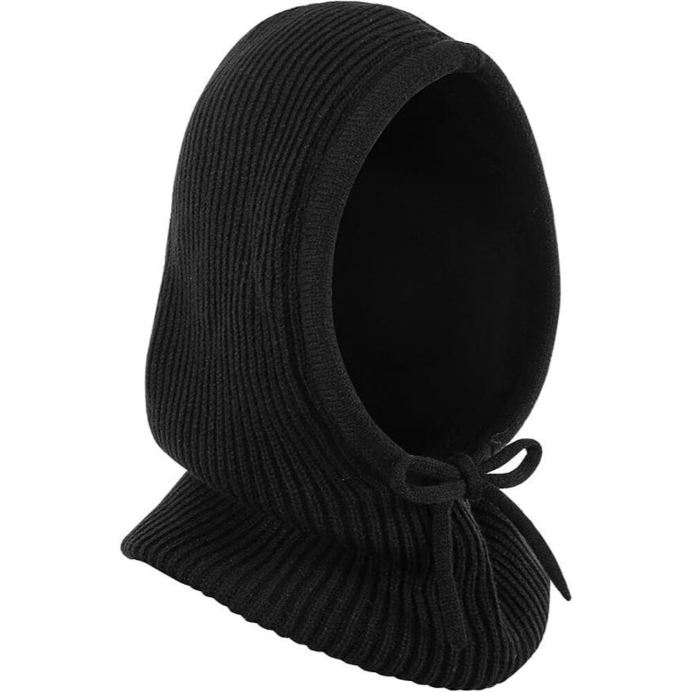 T12  Winter Balaclava Hat Unisex, Windproof Blend Hooded Scarf Hat Warm Black